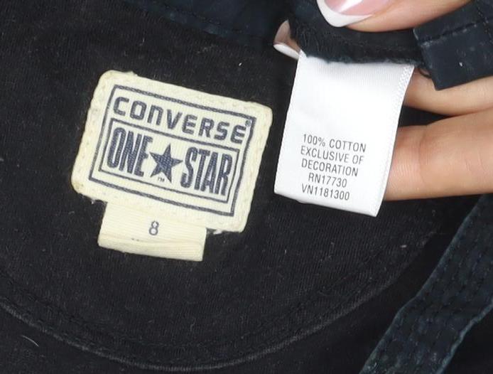 Converse One Star Women Black Size 8 Denim Pinafore Dress Zip Pockets