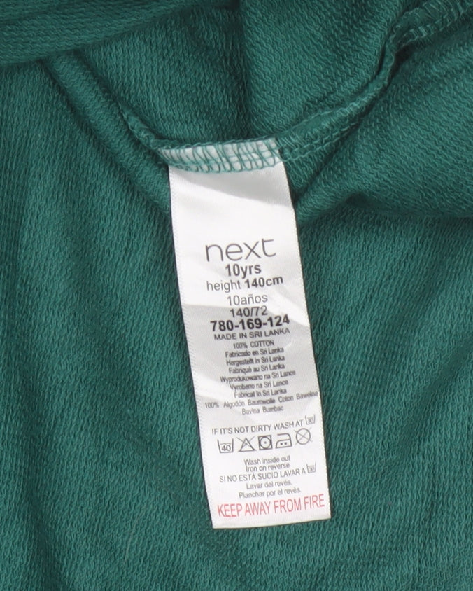 Brand and care label for Next girls’ green 10 years mickey minnie long sleeve pullover t-shirt