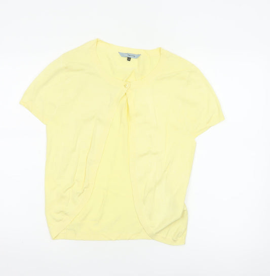 Additional front view of Red Herring Women Yellow, size 10, Short Sleeve Knit Button Cardigan