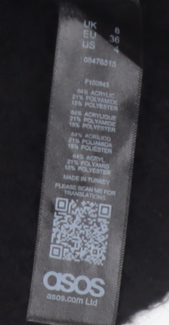 Brand and care label for ASOS Women Black UK 8 Cable Knit Mock Neck jumper