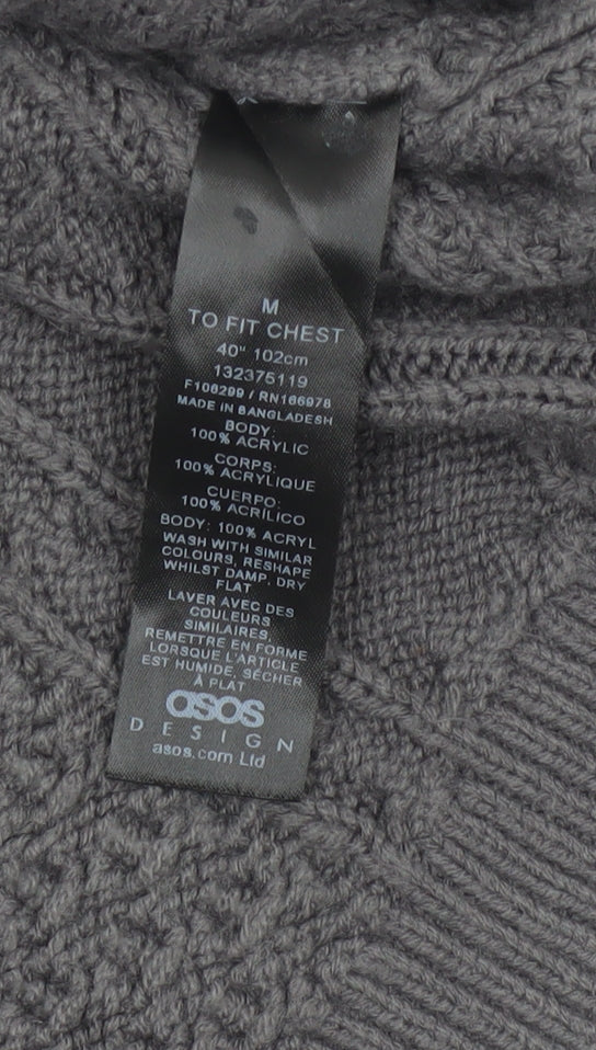 Brand and care label for ASOS Design Men's Grey M Cable-Knit Crew Neck jumper
