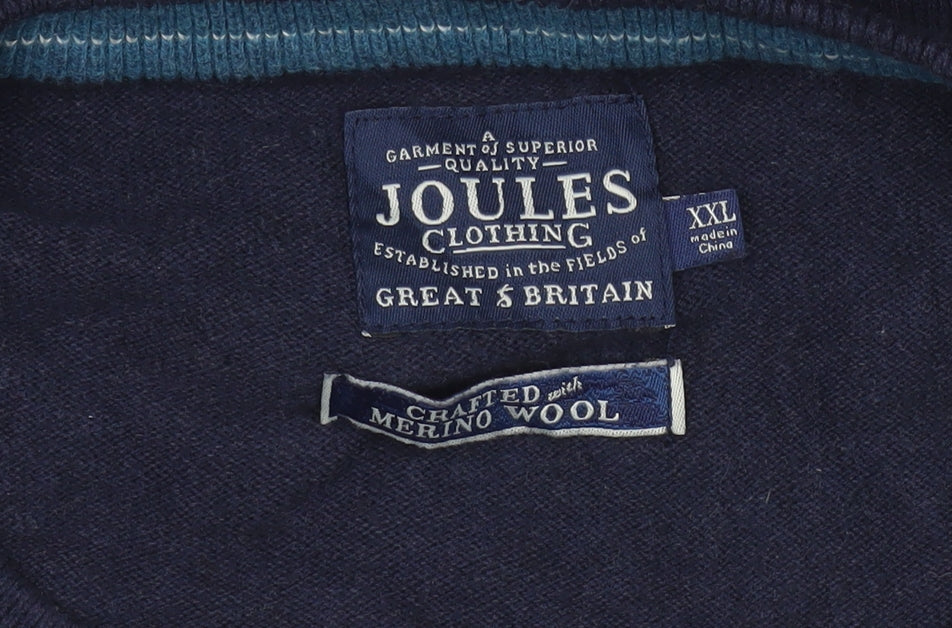Joules Men’s Blue XXL Merino Wool Cotton Crew Neck Logo Jumper