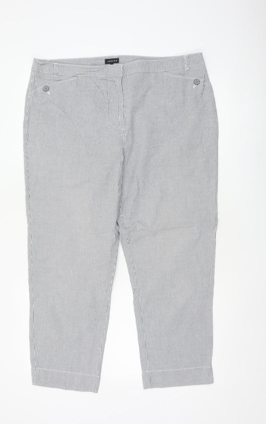 Additional front view of Jaeger Women Grey Pinstripe Cotton Tapered Chino Trousers UK 16