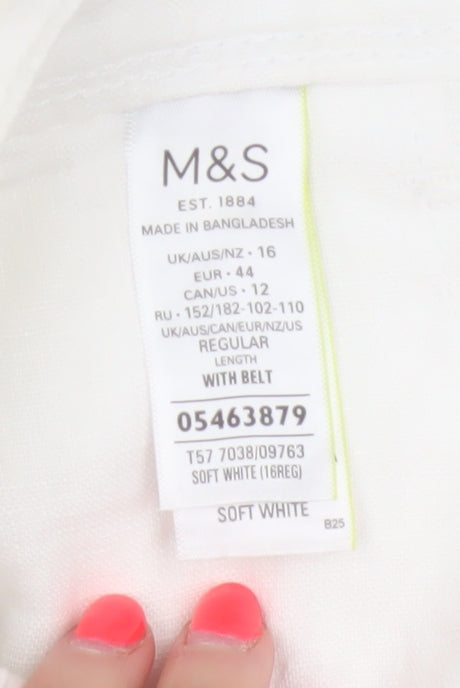 M&S Women’s Soft White UK 16 Linen Cargo Tapered Trousers