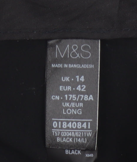 Marks & Spencer Women Black UK 14 Long Wide-Leg Stretch Trousers