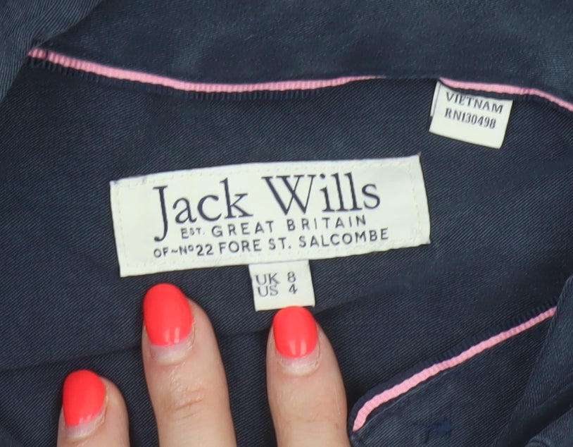 Jack Wills Women Navy UK 8 Sleeveless Shirt Dress Collared Lyocell