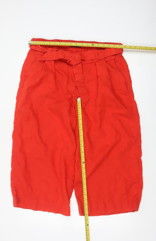 Marks & Spencer Women Red UK 18 Linen Cropped Paperbag Trousers