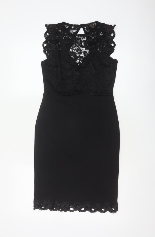Lipsy Women Black UK 10 Lace Pencil Knee Length Party Dress