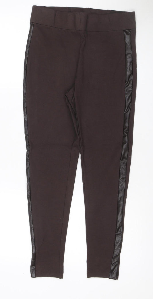 Marks & Spencer Women's Black UK 12 Regular Faux Leather Panel Leggings