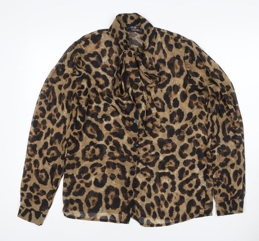 Quiz Women's Brown UK 8 Leopard Print Pussybow Long Sleeve Blouse