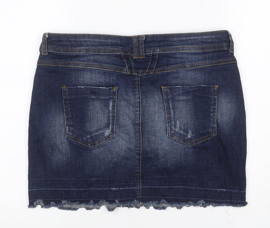 DP Denim Women’s Blue UK 12 Stretch Pencil Mini Skirt Raw Hem