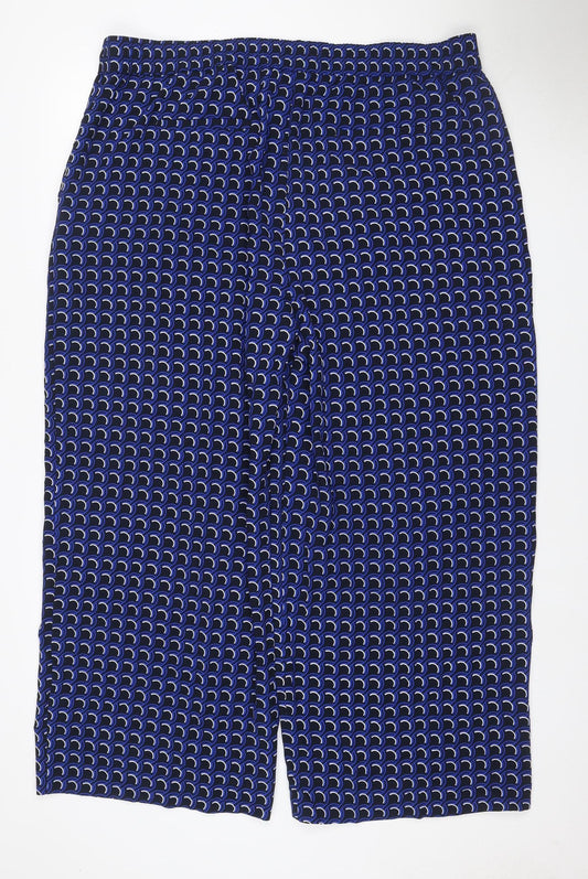 Marks & Spencer Women Blue Geometric Wide-Leg Trousers UK 22 Short