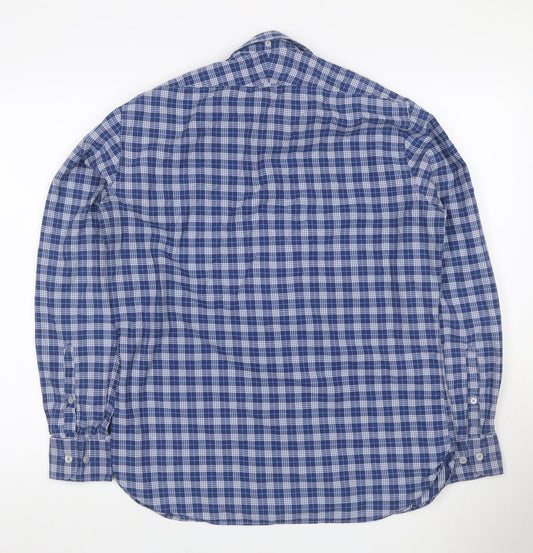 T.M. Lewin Men's Blue Plaid Egyptian Cotton Button-Down Shirt M