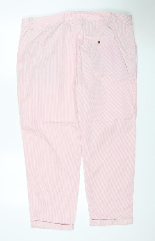 Marks & Spencer Women Pink Striped Cotton Stretch Chino Trousers Size 20
