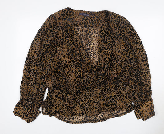 Marks and Spencer Women Brown Leopard Print Wrap Blouse Size 20