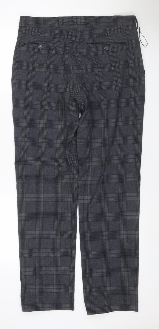Marks & Spencer Men's Grey Check 32 Regular Dress Trousers