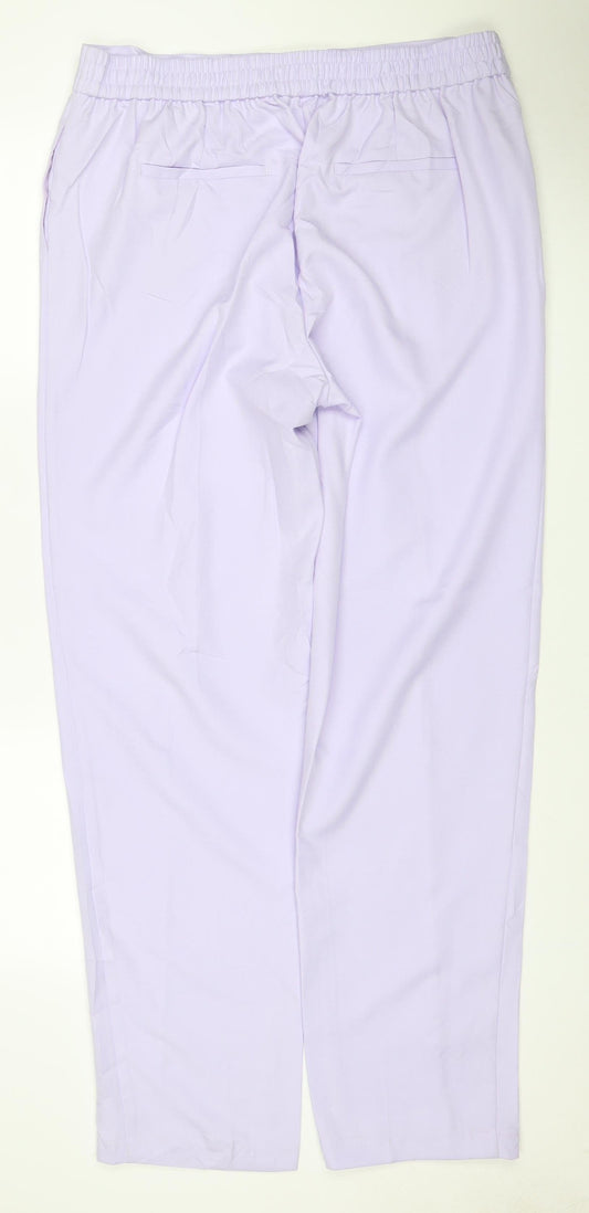 M&S Womens Purple UK 16 Elastic Waist Straight Trousers