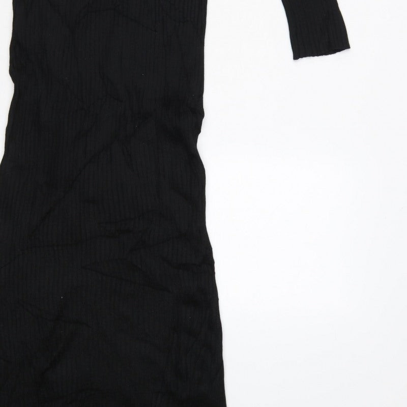 New Look Women Black UK 6 Long Ribbed Roll Neck Jumper Dress