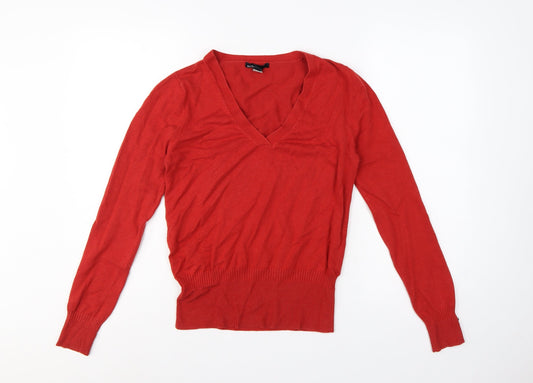 MNG Basics Women Red XL V-Neck Fine Knit Long Sleeve Pullover Jumper