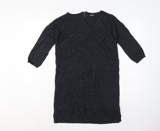 Monsoon Women Black S Knit Jumper Dress Mock Neck Zip
