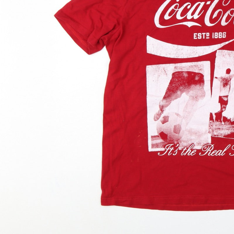 Coca-Cola Men’s Red XL Crew Neck Graphic Football T-Shirt