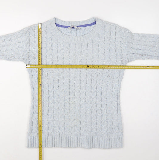 Crew Clothing Co Women Blue UK 14 Cable-Knit Crew Neck Jumper