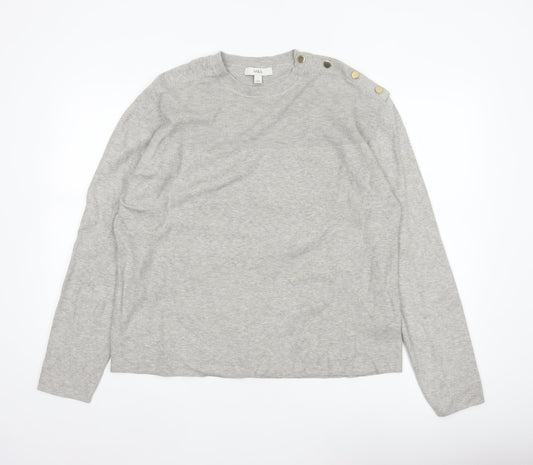 Marks & Spencer Women Grey L Knit Button Shoulder Pullover Jumper