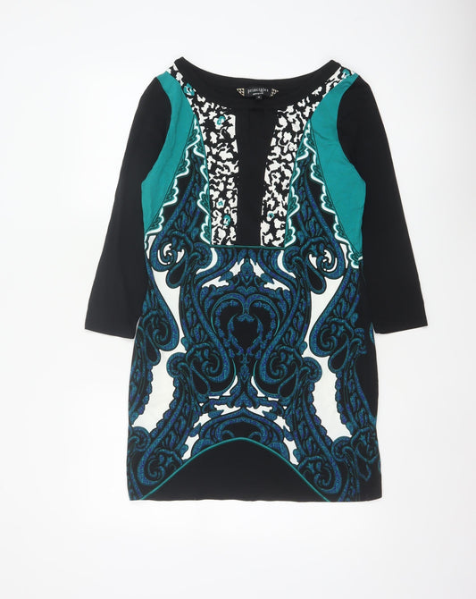 Principles Ben de Lisi Women Black Teal UK 10 Paisley Sheath Dress