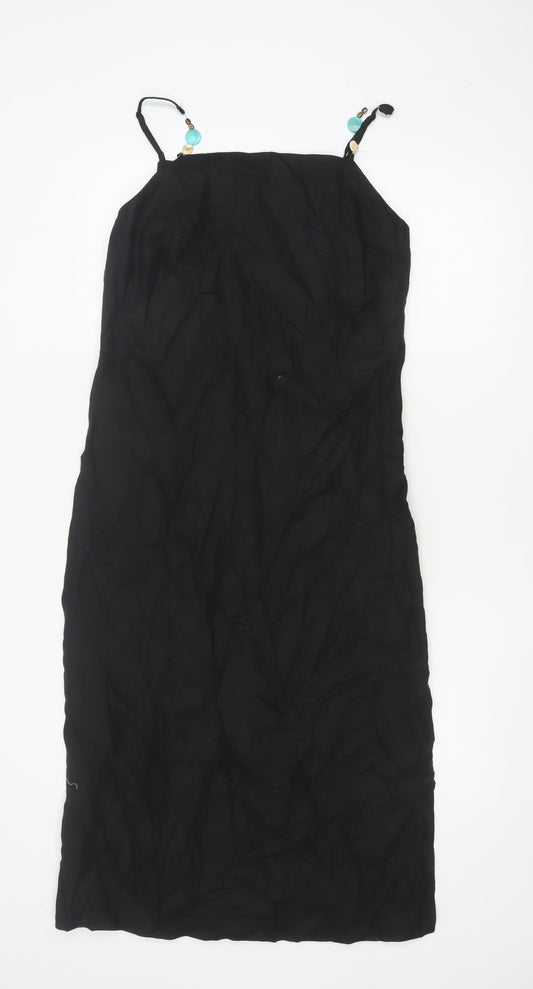 Marks and Spencer Women Black UK 10 Maxi Strappy Linen Blend Dress