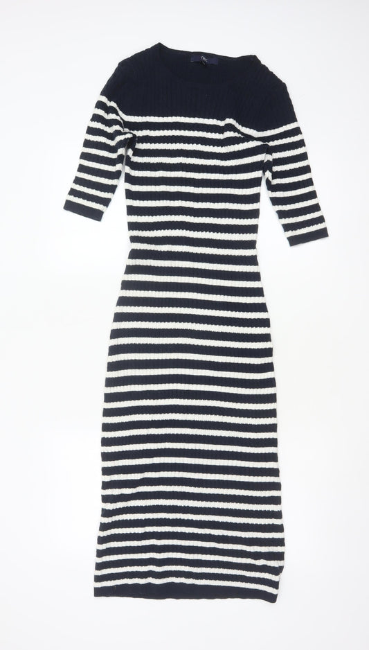 Next Women Blue White Striped UK 8 Knit Jumper Dress 3/4 Sleeve