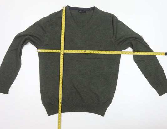 Austin Reed Men’s Green V-Neck Wool Blend Pullover Jumper Size L