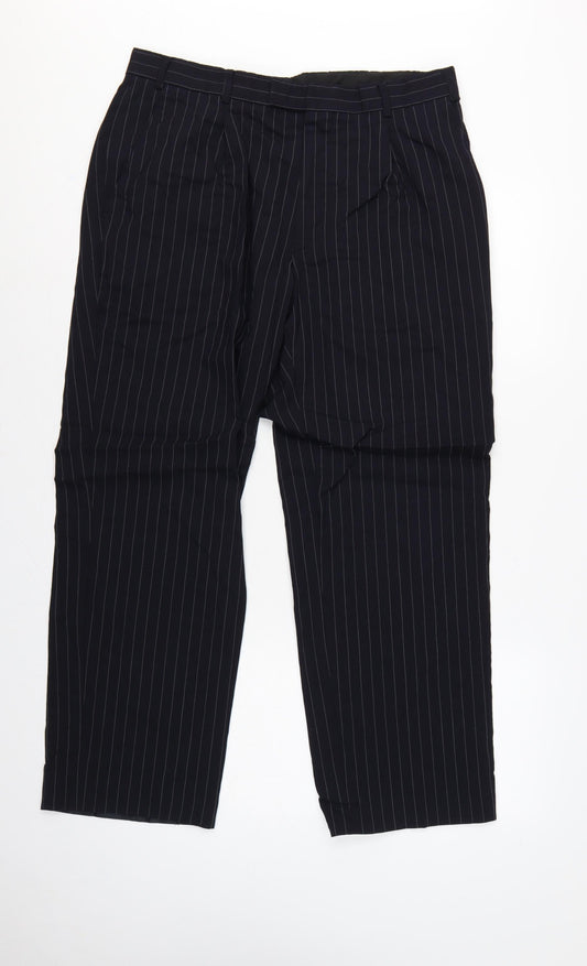 Jaeger Men's Black Pinstripe Wool Dress Trousers 36S Formal