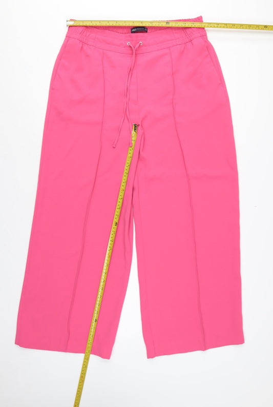 Marks & Spencer Women Pink UK 16 Wide-Leg Drawstring Trousers