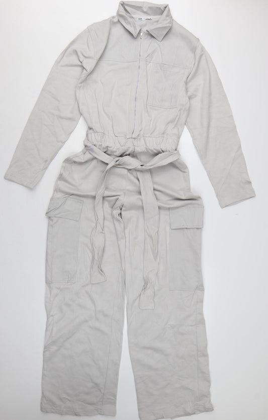 Zara Women Grey Size S Utility Cargo Wide-Leg Jumpsuit