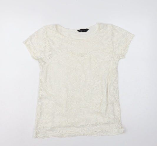 Additional front view of Dorothy Perkins Women Ivory Lace Floral Cap Sleeve Top UK 14