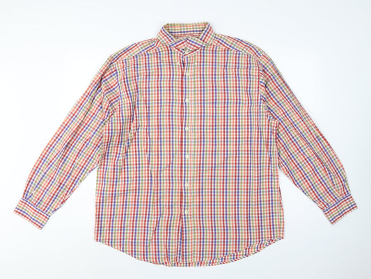 Back view of Next Men’s Multicoloured Check Cotton Button-Up Shirt L Long Sleeve
