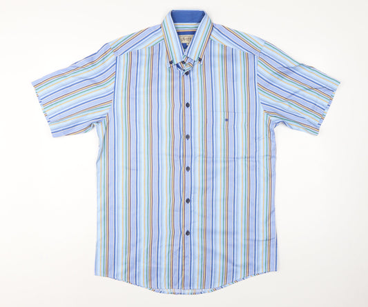 Back view of Daniel Grahame Drifter Men’s Blue Multicoloured Stripe Shirt M