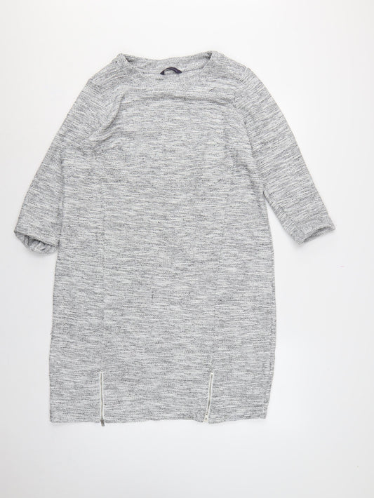 M&S Women Grey Size 18 Long Knit Jumper Dress Raglan Zip Hem