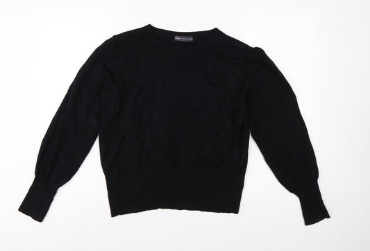 Marks and Spencer Women Black L Fine Knit Puff Sleeve Jumper