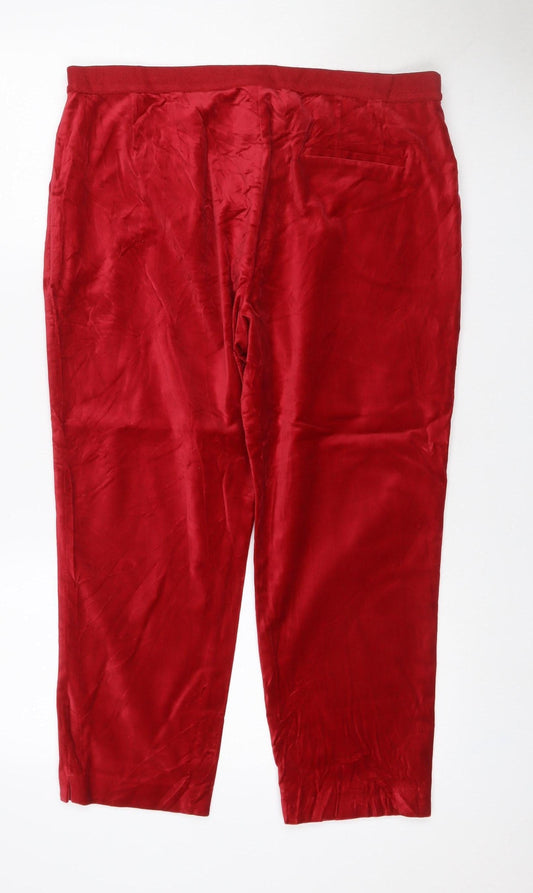 Marks and Spencer Women's Red Wide-Leg Pull-On Trousers UK 16 Short