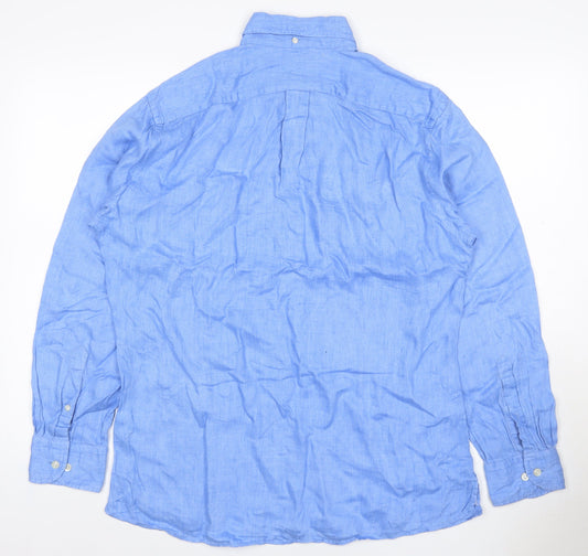 Eton Men’s Blue Linen Button-Down Long Sleeve Shirt