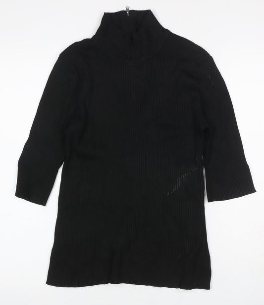 DKNY Women’s Black UK 12 Ribbed Zip Neck Long Sleeve Tunic Top