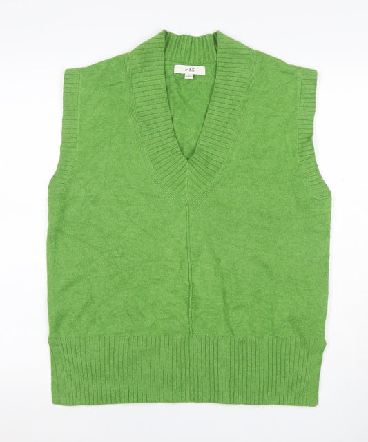 Marks and Spencer Women Green S V-Neck Sleeveless Knit Jumper Vest