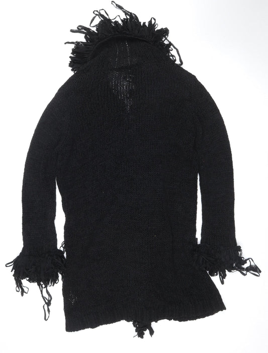 Berkertex Women's Black UK 14 Open Knit Fringe Cardigan Vintage