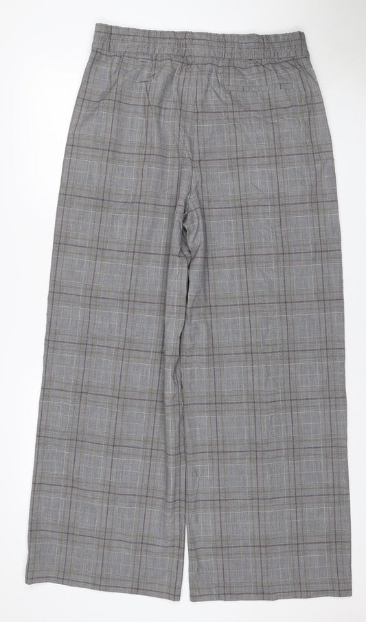 Marks & Spencer Women Grey Check Wide Leg Trousers UK 14 Regular