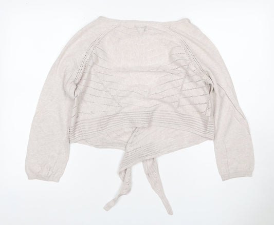 Rocha John Rocha Women Ivory Size 14 Open-Knit Tie Wrap Cardigan