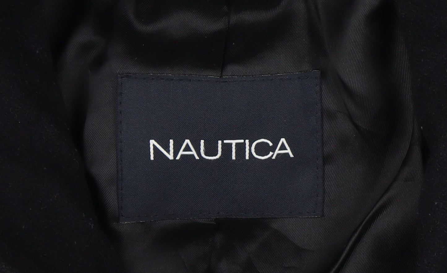 Nautica Men’s Chest 46 Black Mid-Length Stand Collar Button Overcoat Lined