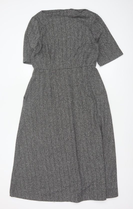 Zara Woman Grey Herringbone Fit & Flare Long Dress UK 14