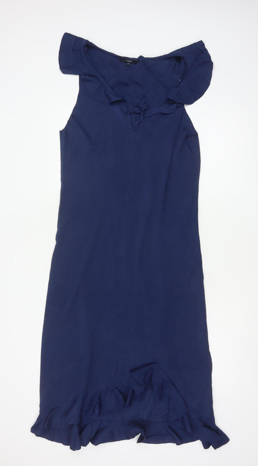 Next Women’s Blue UK 18 Long Sheath Dress Ruffle Flutter Sleeve