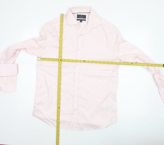 Marks and Spencer Men Pink 16.5 Slim Herringbone Cotton Formal Shirt